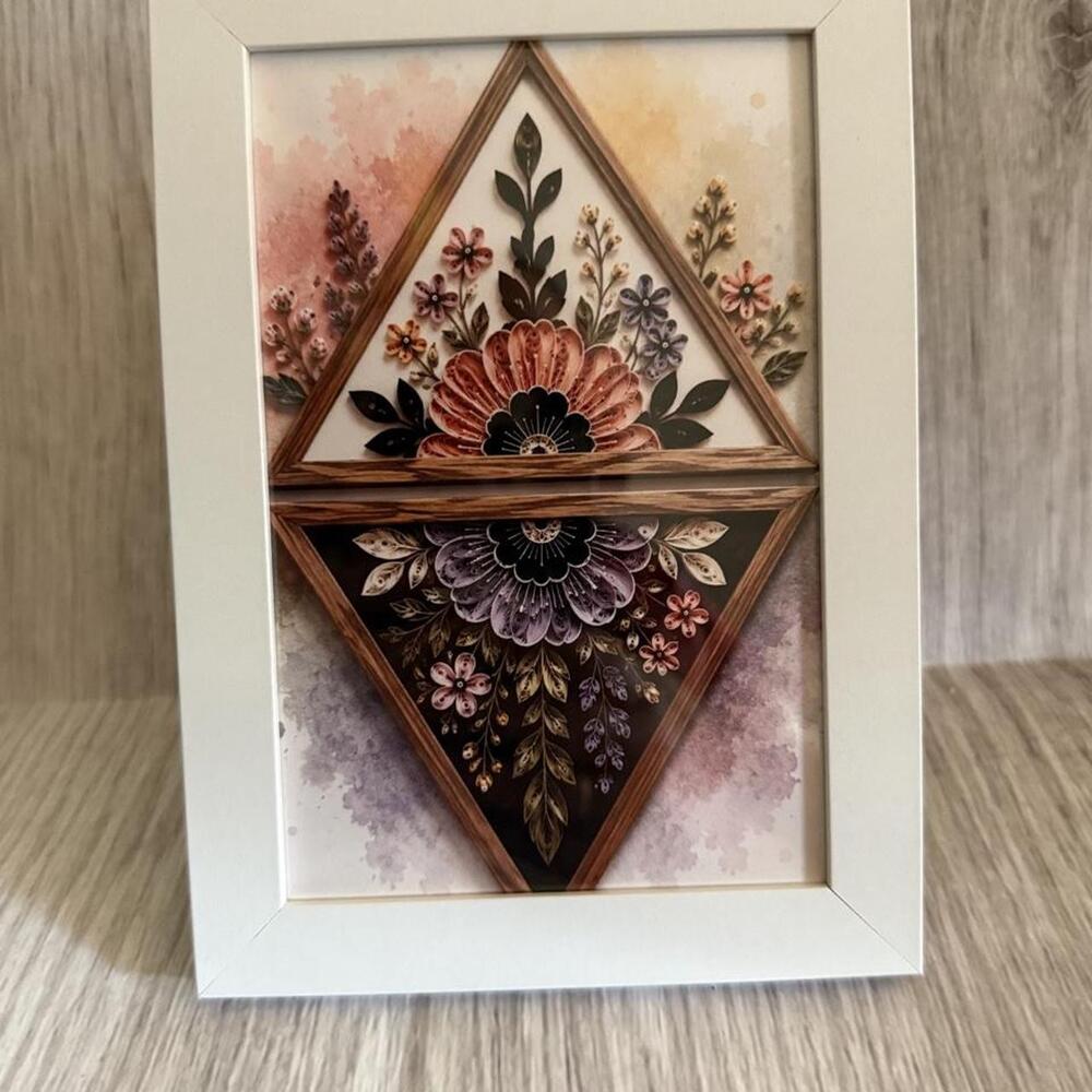4x6 Geometric Floral Reflection Print in White Frame | Modern Botanical Wall Art